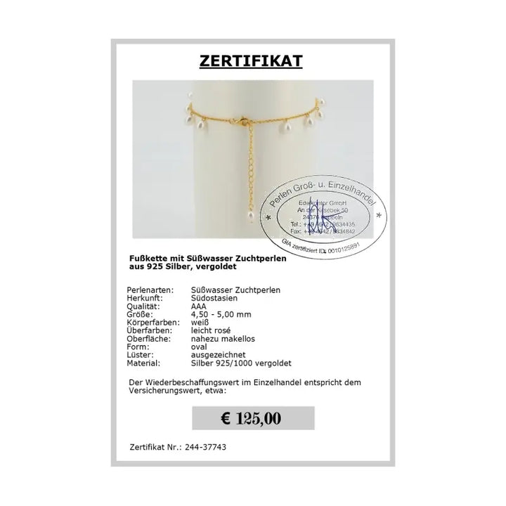 Perlen Fußkette Zertifikat