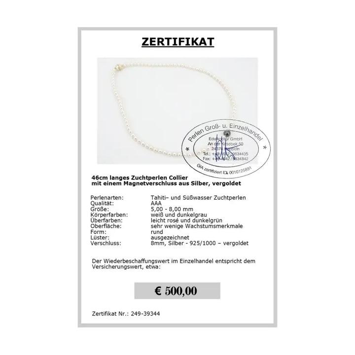 Perlenkette Damen - Zertifikat