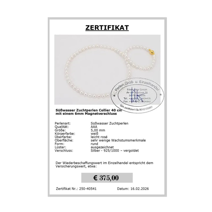 Perlenkette Damen echt - Zertifikat