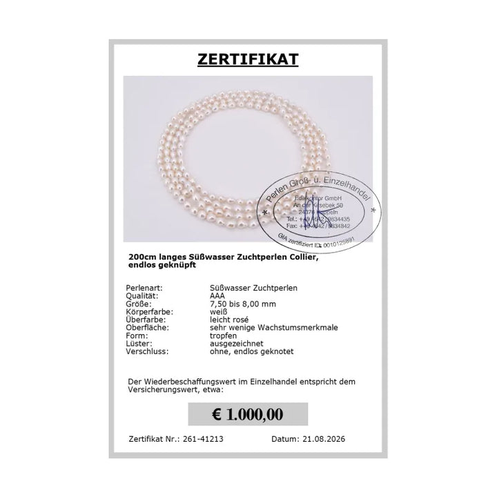Lange Perlenkette Damen - Zertifikat