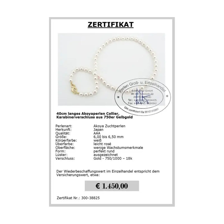 Kurze Akoya Perlenkette - Zertifikat