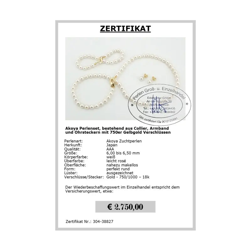 Akoya Zucht Perlen Set - Zertifikat