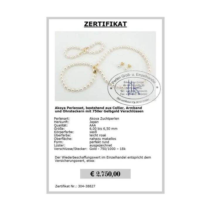 Akoya Zucht Perlen Set - Zertifikat