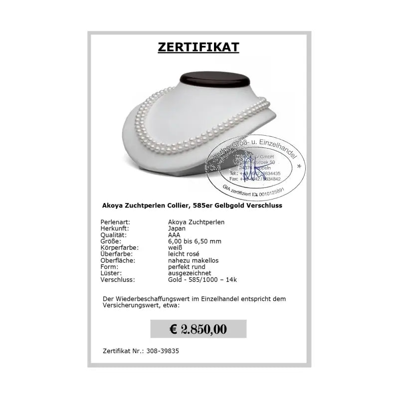 Salzwasser Perlen Zertifikat