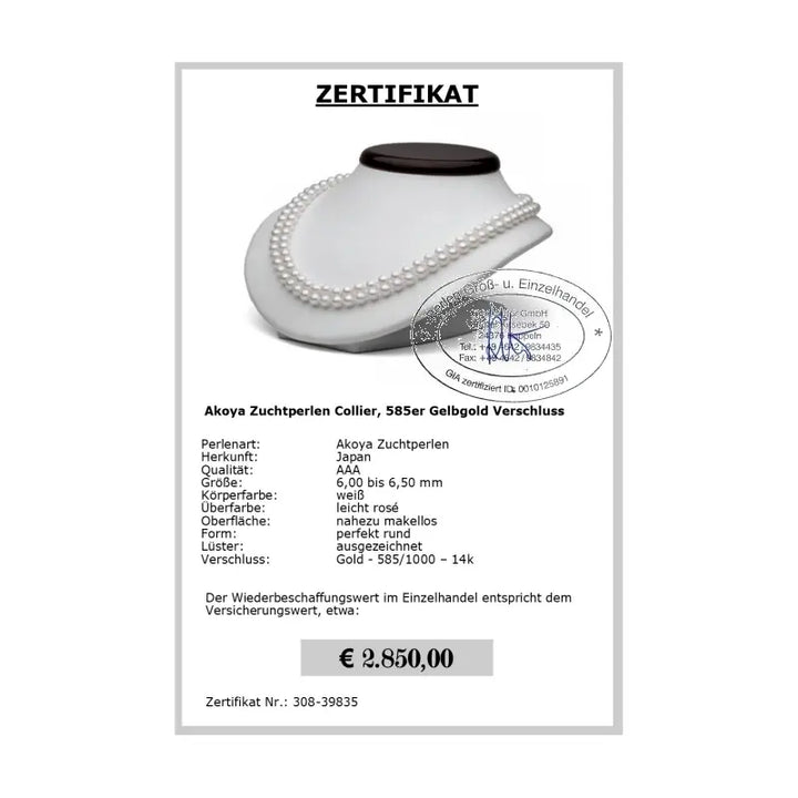 Salzwasser Perlen Zertifikat