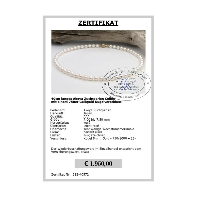 Perlen Ketten Zertifikat