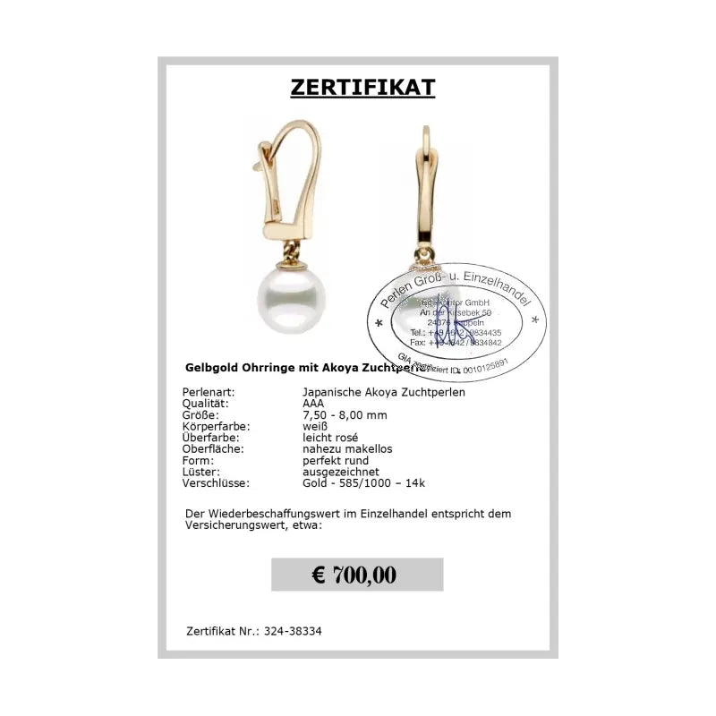 Perlenohrringe hängend - Zertifikat