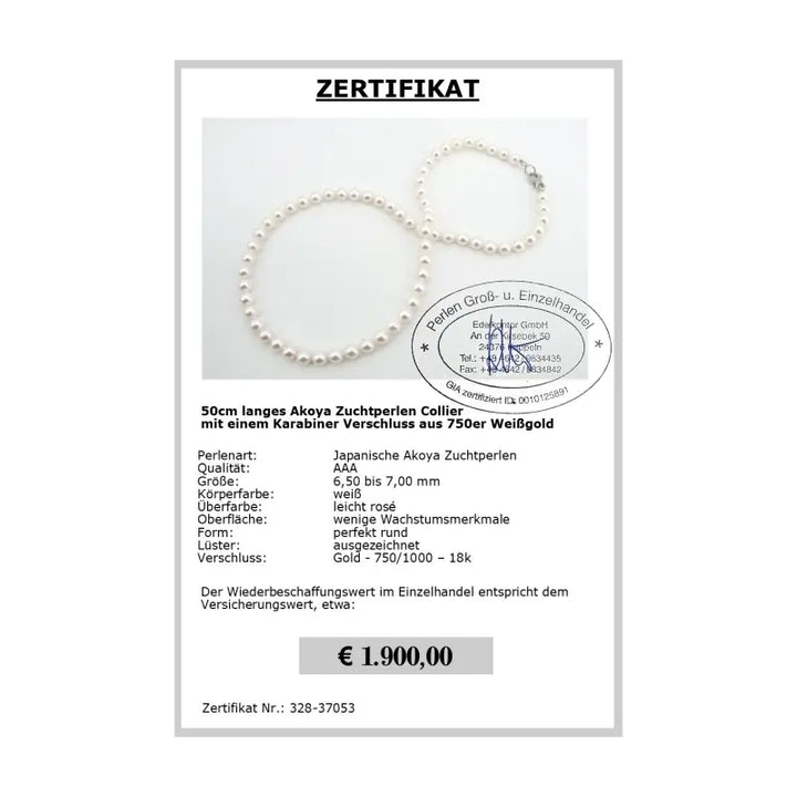 Echte Perlen - Zertifikat
