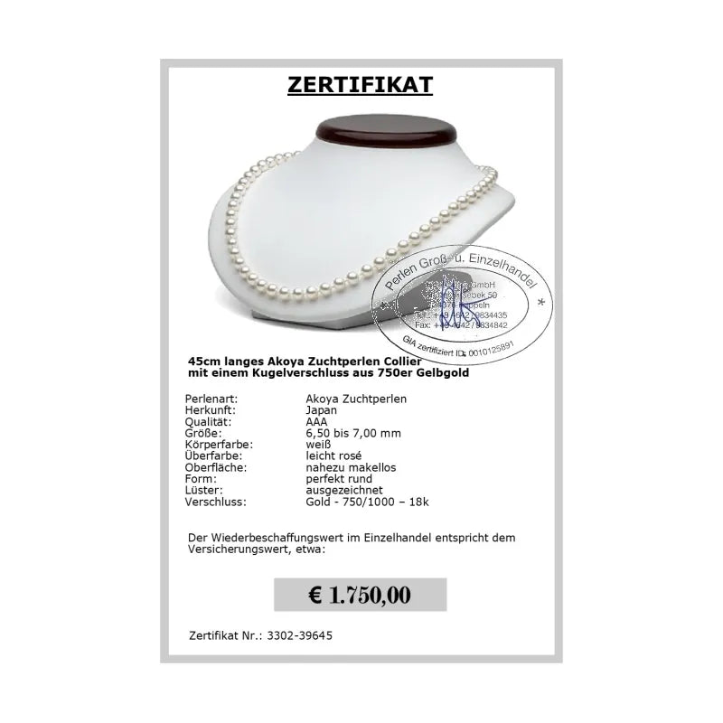 Akoya Perlenkette Zertifikat