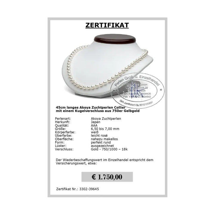 Akoya Perlenkette Zertifikat
