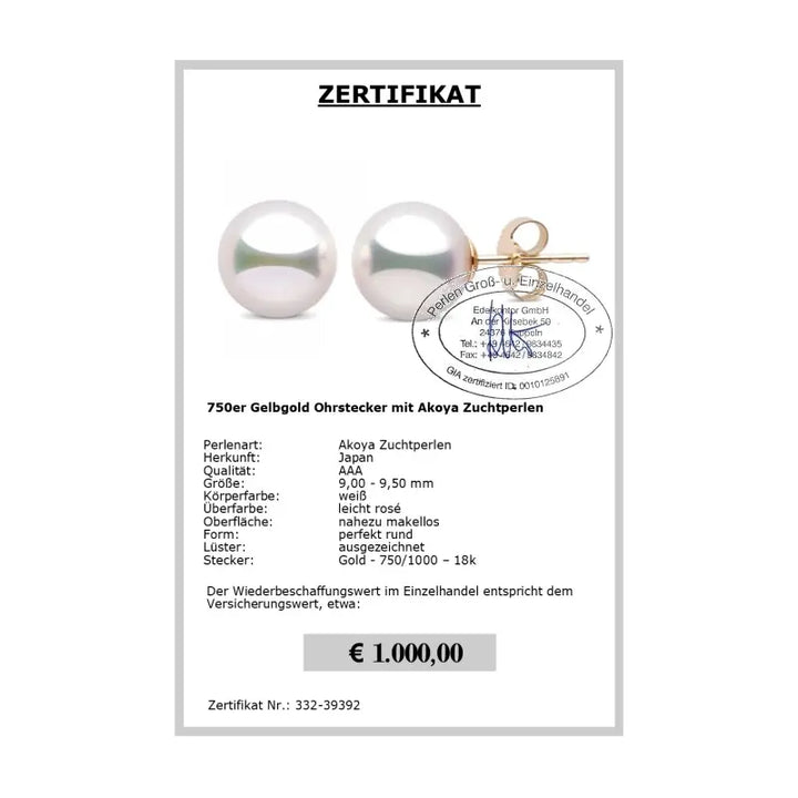 Akoya Perlschmuck - Zertifikat