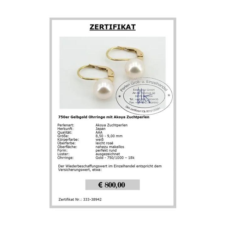 Perlen Ohrringe Zertifikat