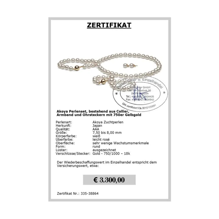 Exklusives Perlen Schmuckset - Zertifikat