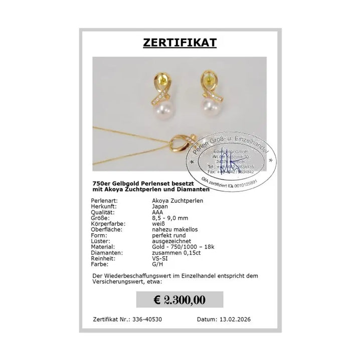 Akoya Zuchtperlen Set - Zertifikat