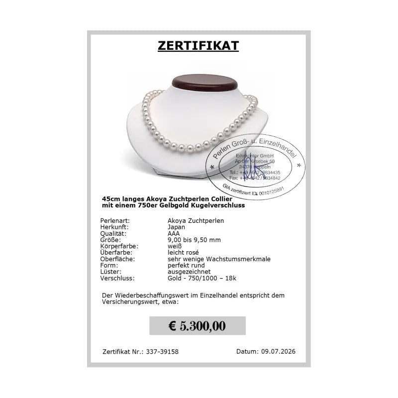 Akoya Perlencollier mit Zertifikat