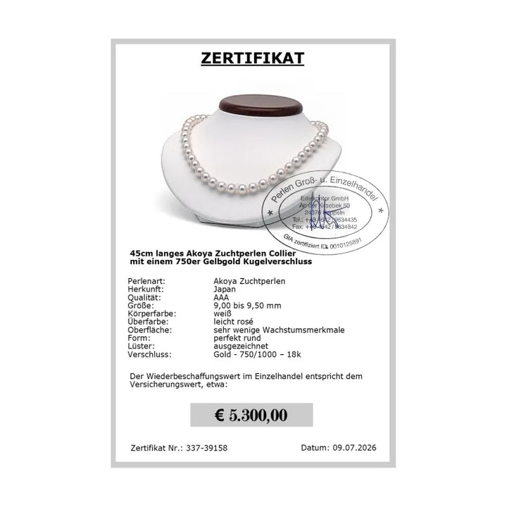 Akoya Perlencollier mit Zertifikat