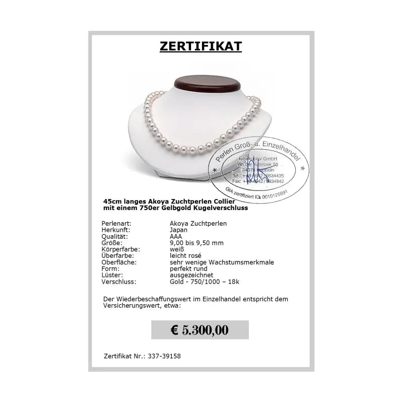 Perlen online kaufen - Akoya Perlencollier mit Zertifikat
