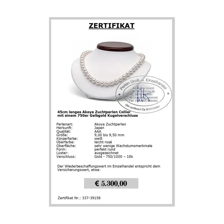 Perlen online kaufen - Akoya Perlencollier mit Zertifikat