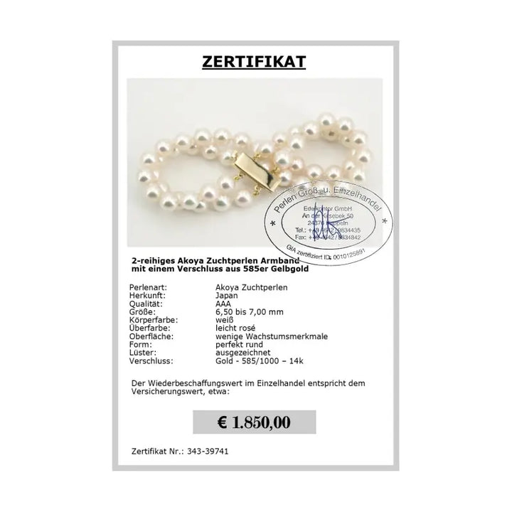 Akoya Perlen Armbänder - Zertifikat