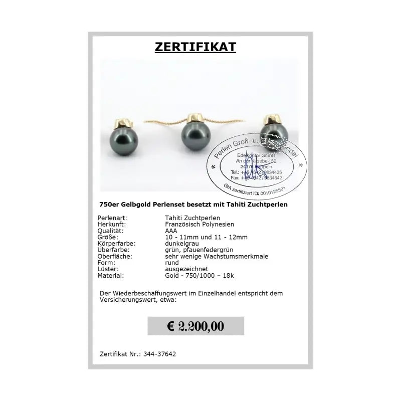 Tahitiperlen Schmuck Set Zertifikat