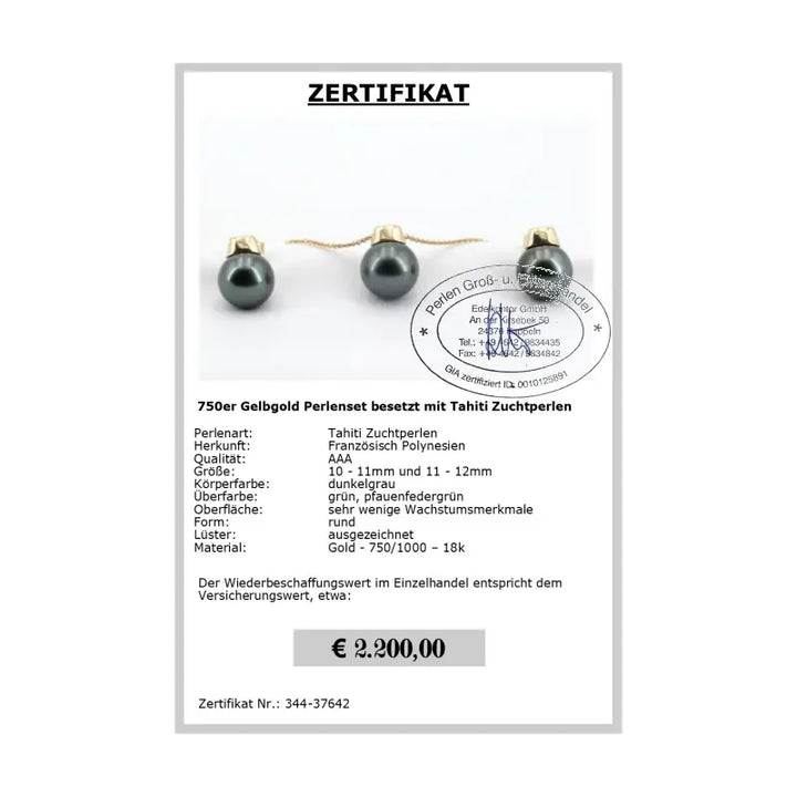 Tahitiperlen Schmuck Set Zertifikat