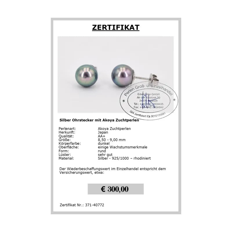 Perlen Ohrstecker dunkel Zertifikat