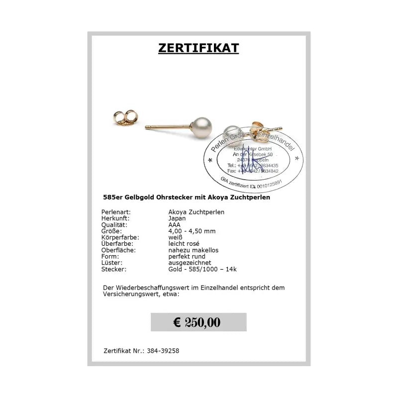 Kleine Perlen Ohrstecker - Zertifikat