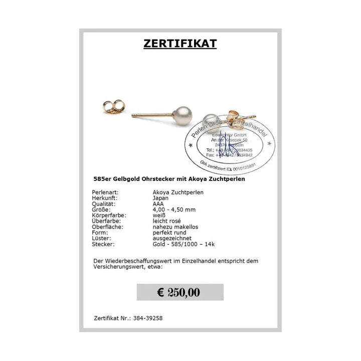 Kleine Perlen Ohrstecker - Zertifikat