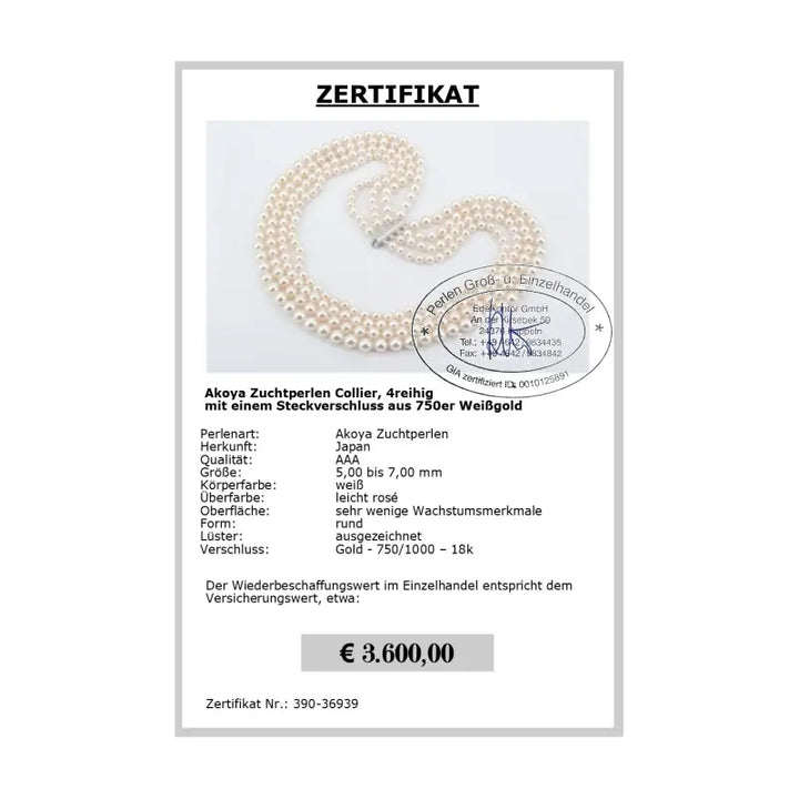 Perlenschmuck echt - Akoya Perlenollier - Zertifikat