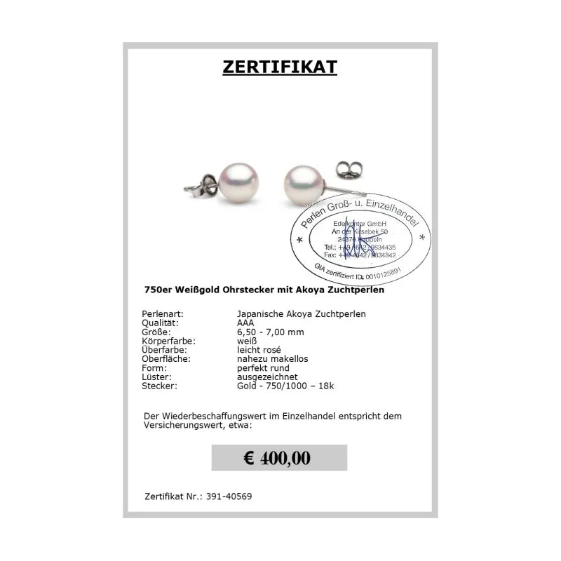 Perlen Ohrstecker Gold - Zertifikat