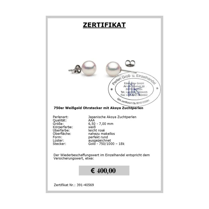 Perlen Ohrstecker Gold - Zertifikat