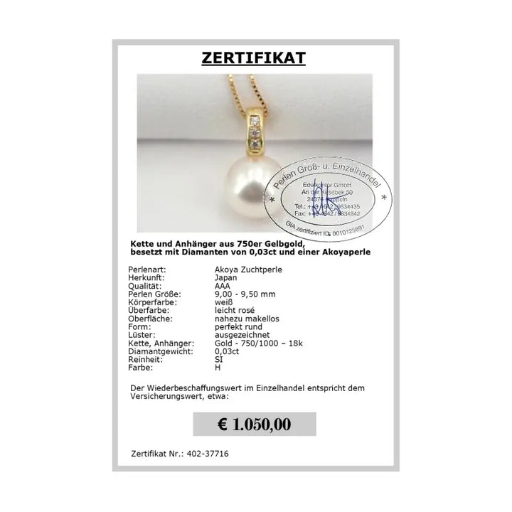 Diamantschmuck mit Perle - Zertifikat