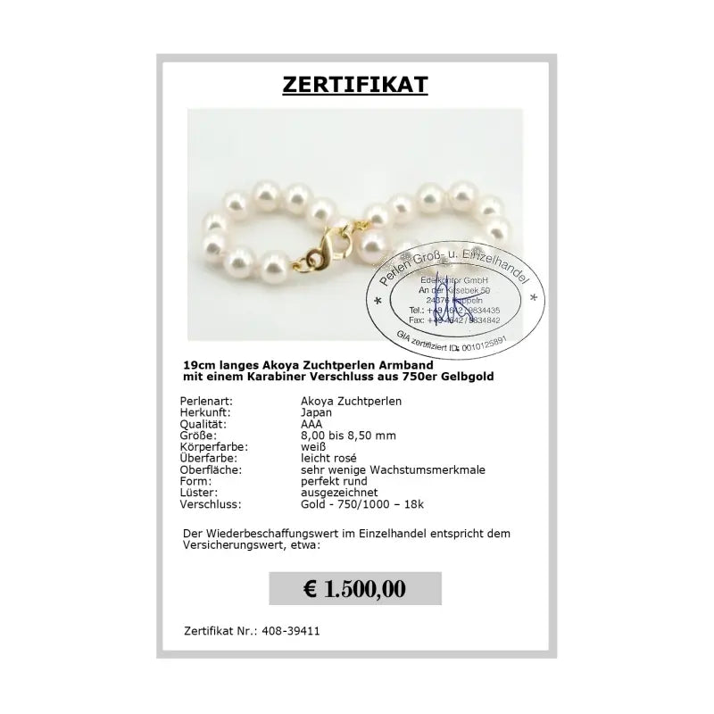 Akoya Perlenarmband Damen - Zertifikat