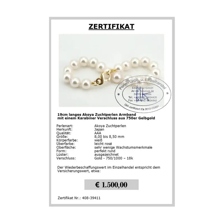 Akoya Perlenarmband Damen - Zertifikat
