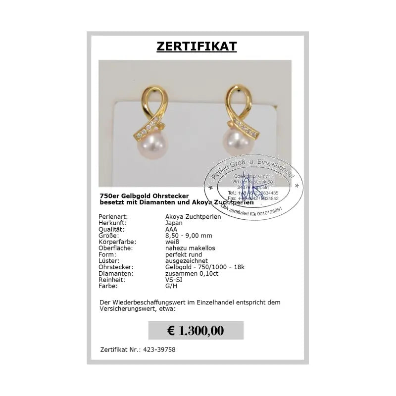 Perlenohrstecker Gold