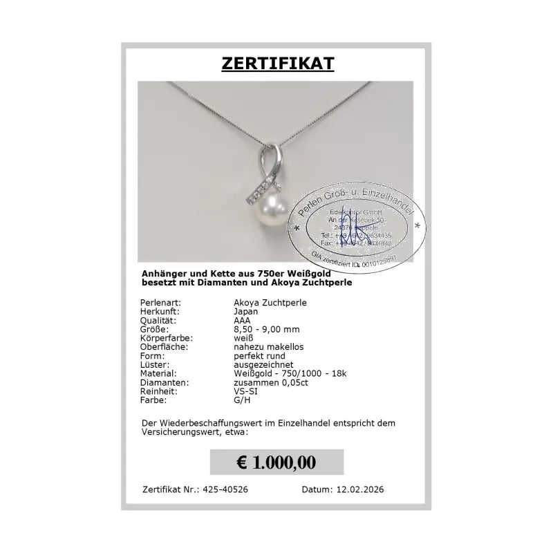 Perlenanhänger Kette - Zertifikat