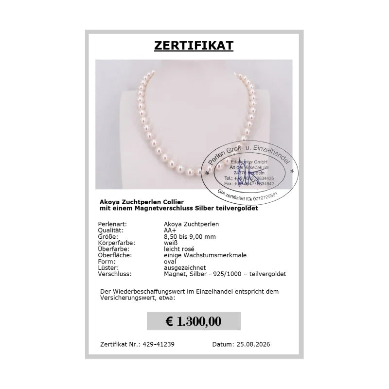echtes Akoya Perlencollier - Zertifikat