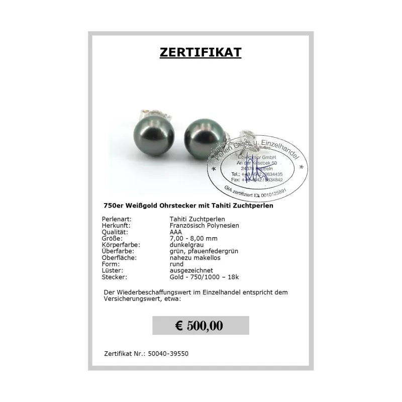 Tahitiperlen Ohrstecker Zertifikat