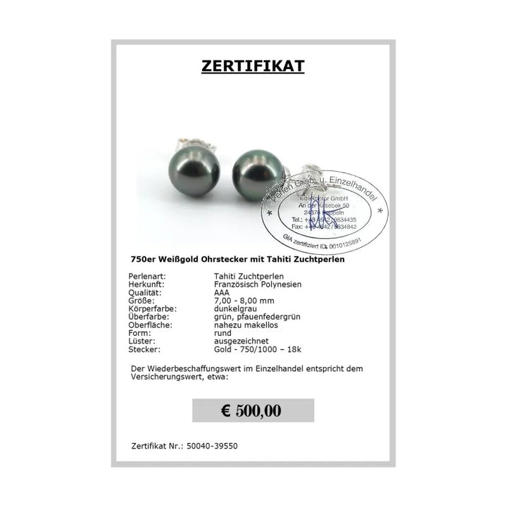 Tahitiperlen Ohrstecker Zertifikat
