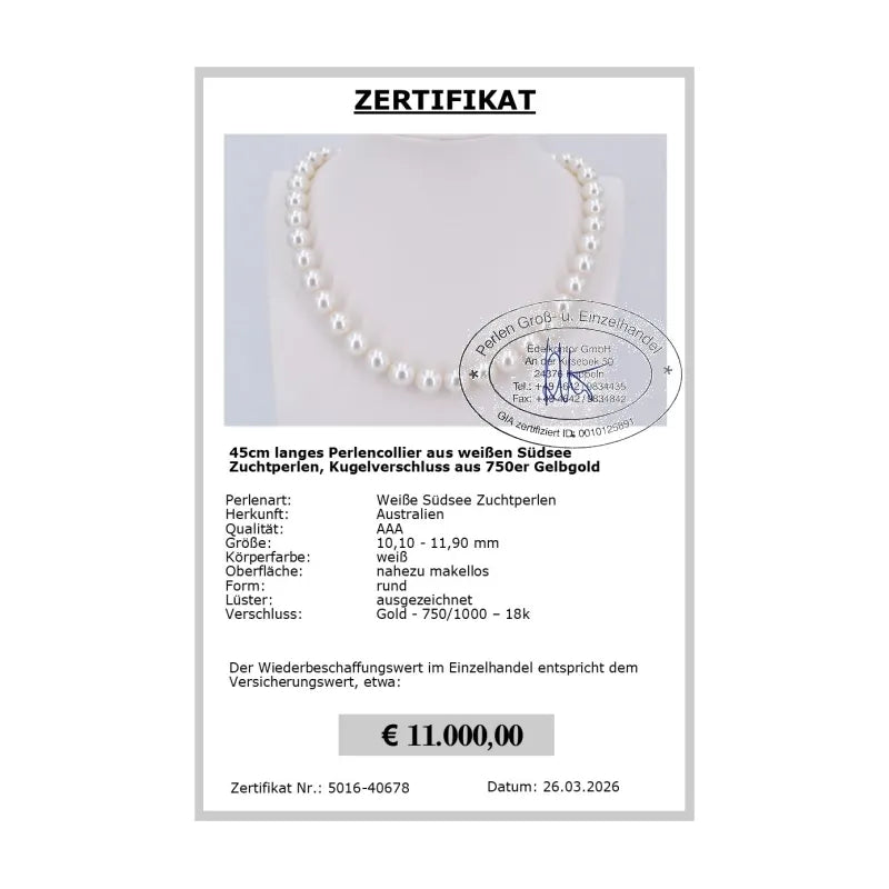 10.1 - 11.9mm weiße Südsee Perlenkette