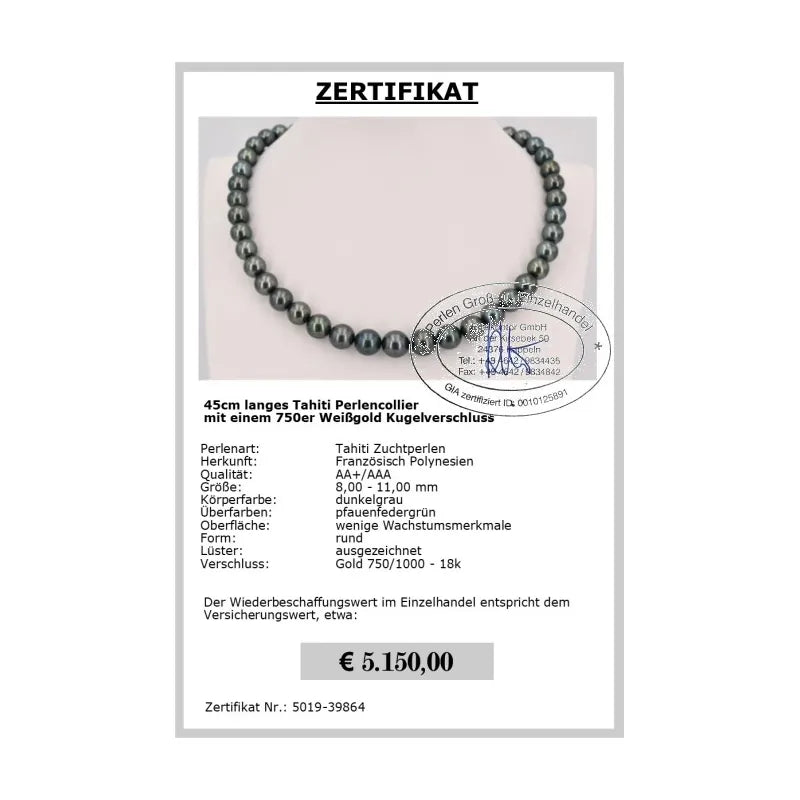 Tahitiperlen Kette Zertifikat