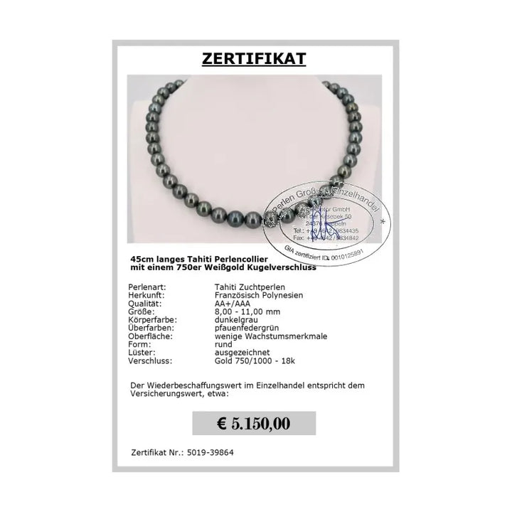 Tahitiperlen Kette Zertifikat