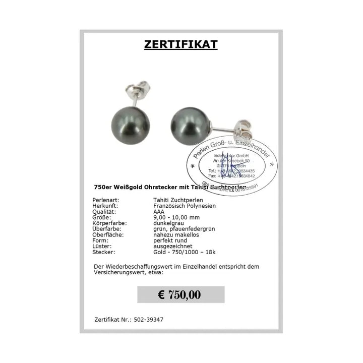 Tahiti Ohrstecker Zertifikat