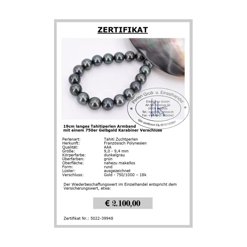Tahitiperlen Armband Zertifikat
