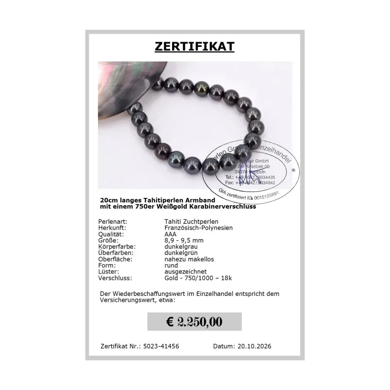 Tahitiperlen Armband Gold Zertifikat