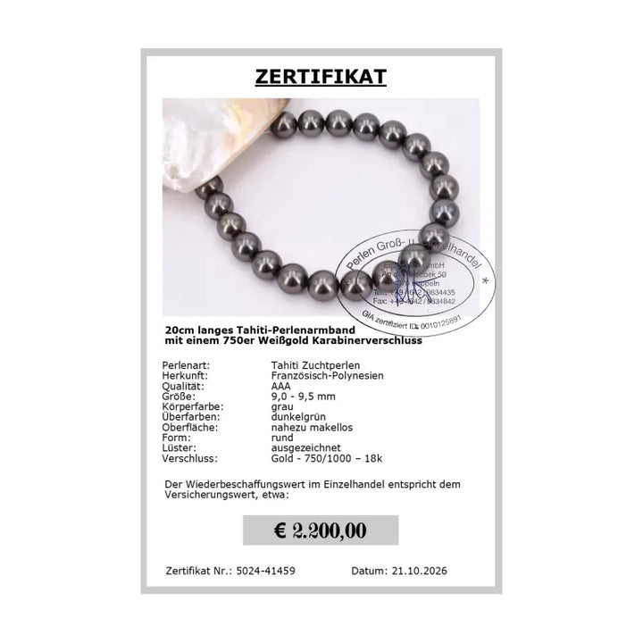 Tahiti Perlenarmband Zertifikat
