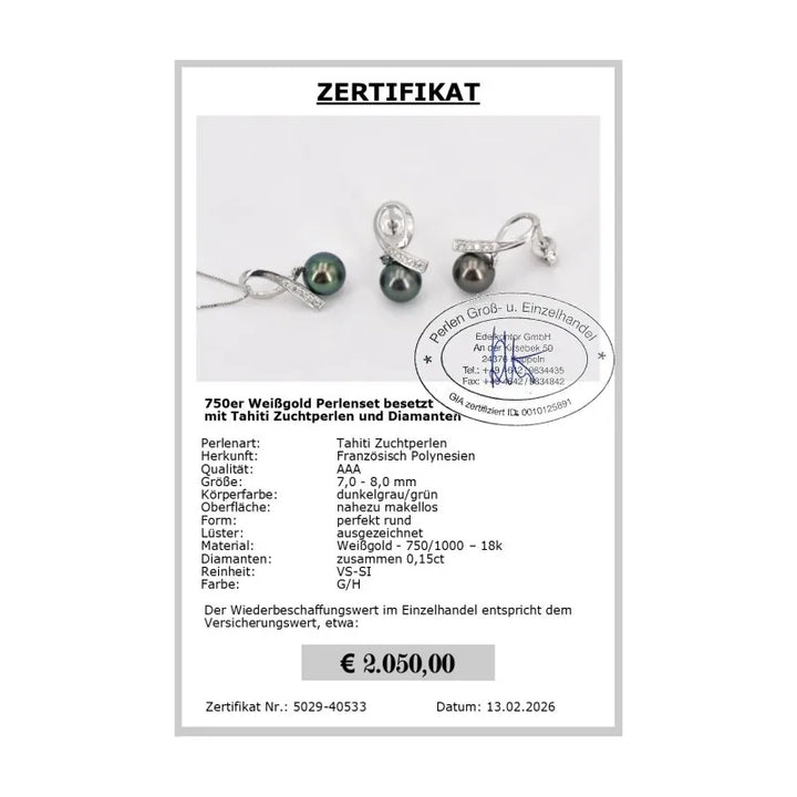 Tahitiperlen Schmuck Set Zertifikat