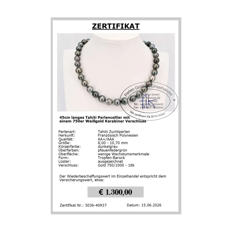 Tahitiperlen Collier Deno Zertifikat