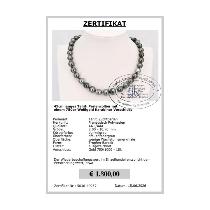 Tahitiperlen Collier Deno Zertifikat