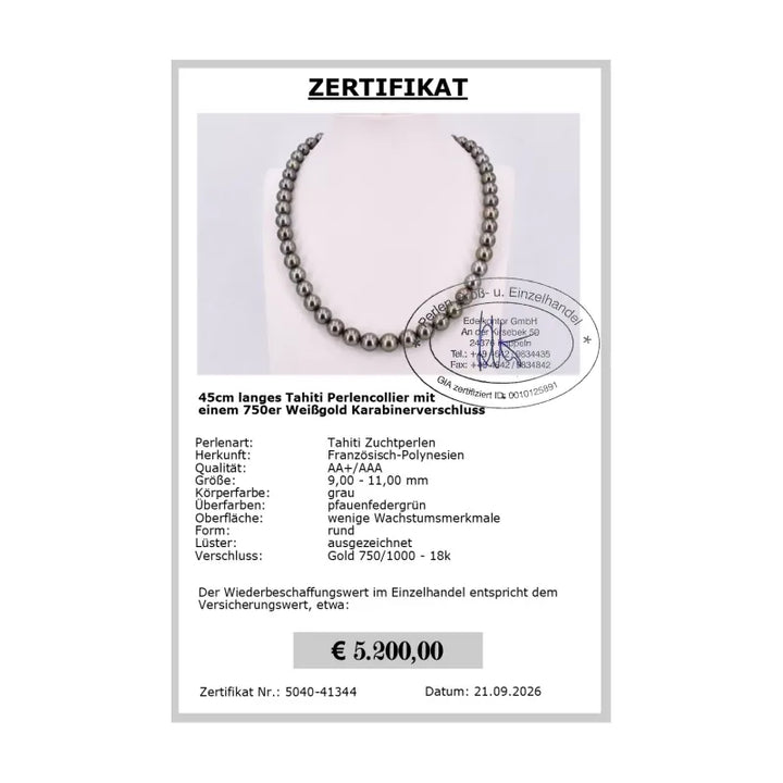 Tahitiperlen Collier - Zertifikat